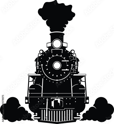 Vintage steam locomotive engine with smoke