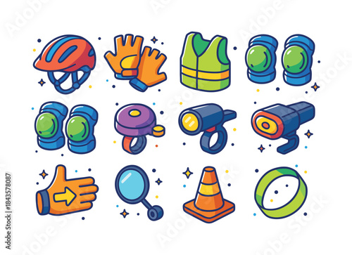 Cycling Safety Icons. cycling safety. Colorful isometric vector