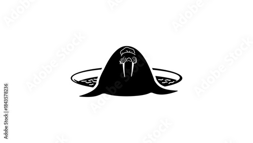 walrus in an ice hole, black isolated silhouette