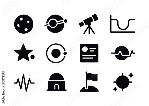 Exoplanet Discovery Icons. Exoplanet discovery. Solid icon set o