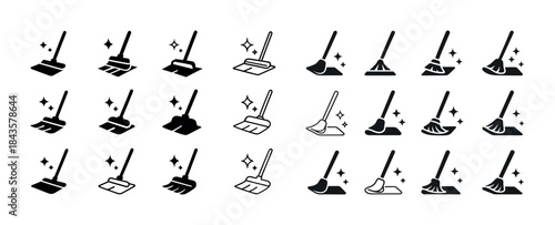 Set of 24 mop icons in line and solid styles