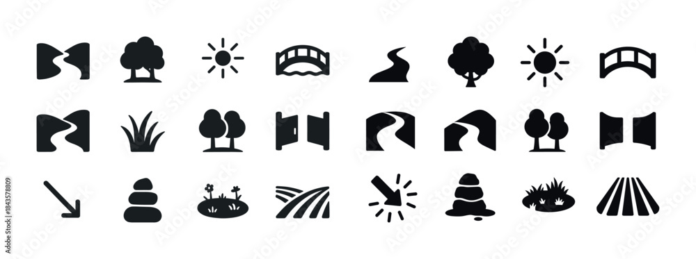 Fototapeta premium Collection of flat minimalist nature and landscape icons