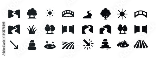 Collection of flat minimalist nature and landscape icons