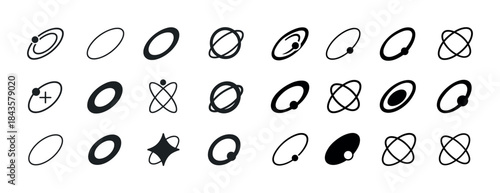 Collection of minimalistic planet and orbit icon designs