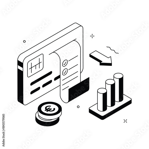 Isometric illustration of transaction analysis in trendy design style