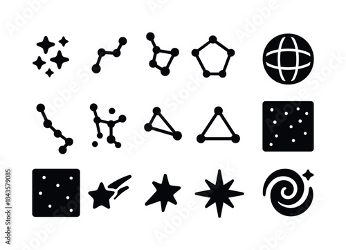 Constellation Icon Grid. Constellations. Solid icon set of const
