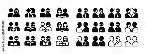 Diverse icon set of people reading and communicating
