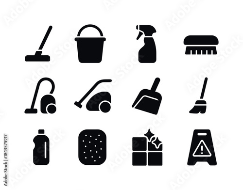 Floor Cleaning Icons. Floor cleaning. Solid icon set of floor cl