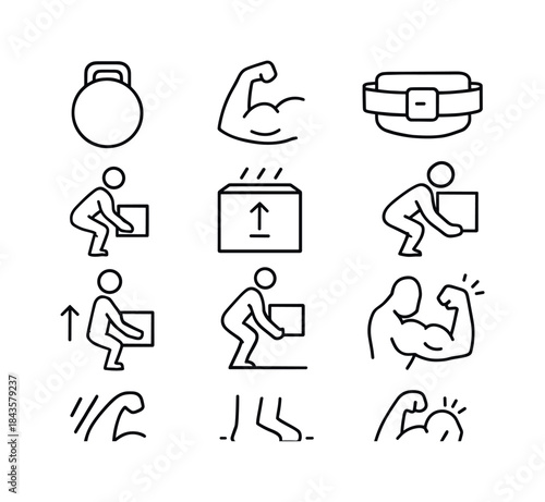 Heavy Lifting Icons. Heavy lifting. Line icon set of Heavy lifti