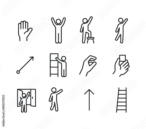 Reaching Motion Icons. Reaching Motion. Line icon set of Reachin
