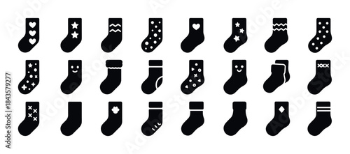 Variety of black socks with patterns and designs
