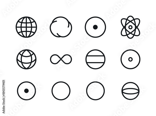 Spherical Symbol Icons. Spherical symbols. Line icon set of sphe