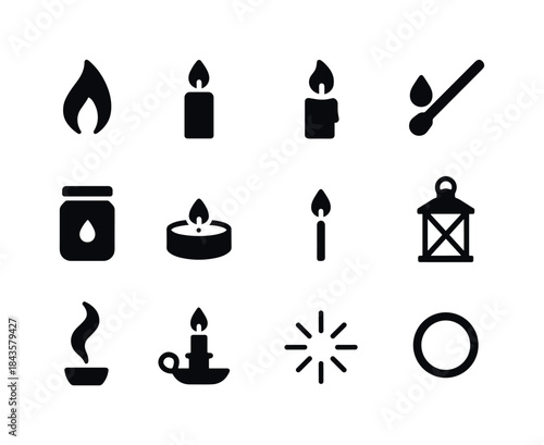 Candle Icon Grid. Candle light. Solid icon set of candle light:
