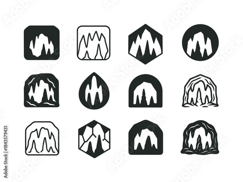 Cave Icon Collection. Caves, Stalactites, and Underground Wonder