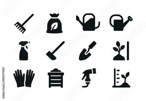 Garden Tools Icons. Garden upkeep. Solid icon set of Garden upke