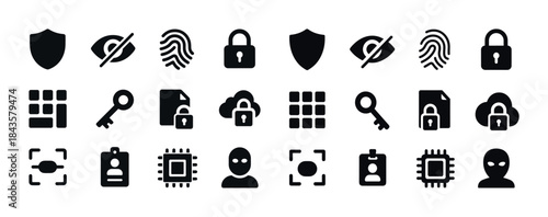 Security icons: locks, keys, biometrics, and privacy symbols