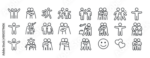 Simple line art illustrations of human connection and friendship