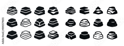 Set of geometric rock stack icons in black silhouette style