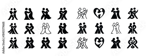 Silhouette icons of dance couples in various poses