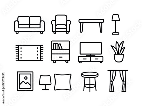 Living Room Icons. Living Room. Line icon set of Living Room: so