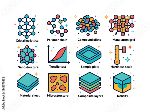 Material Science Icons. Material Science. Colorful isometric vec