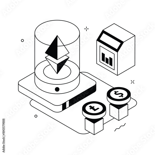 A trendy isometric style illustration of digital finance, premium vector