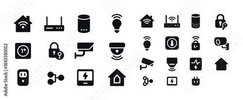 Smart home device icons: security, automation, connectivity