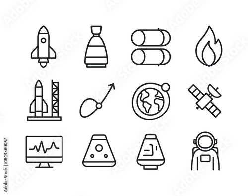 Rocket Science Icons. Rocket science. Line icon set of rocket sc