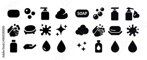 Soap and hygiene symbols: handwashing, bubbles, and cleanliness