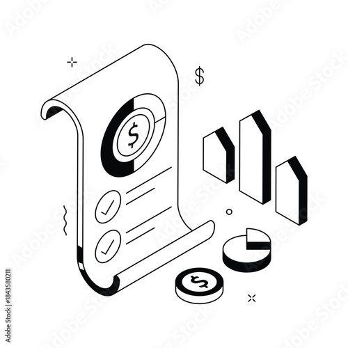 A visually appealing isometric illustration of financial report, premium vector