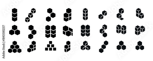 Geometric hexagon and cube shape variations in black and white s