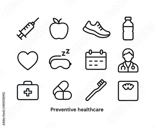 Preventive Healthcare Icons. Preventive healthcare. Line icon se