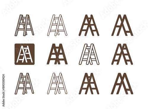 Wooden Ladder Icons. Wooden Ladder. Icon set. Set Logo of Wooden