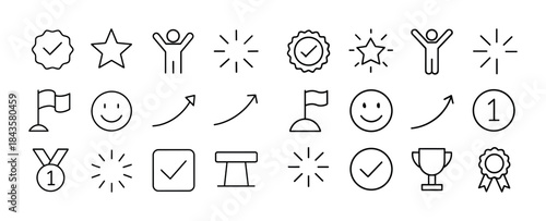 Collection of achievement and success outline icons featuring aw