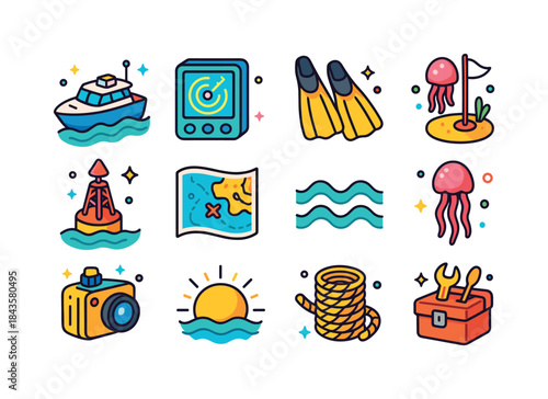 Marine Excursion Icons. marine excursions. Colorful isometric ve