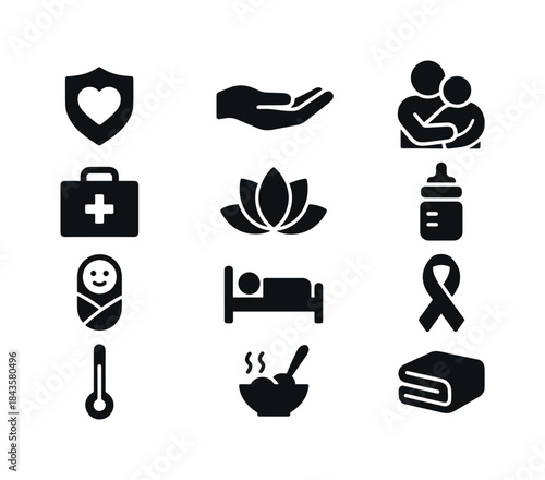 Family Care Icons. Family care. Solid icon set of family care: h