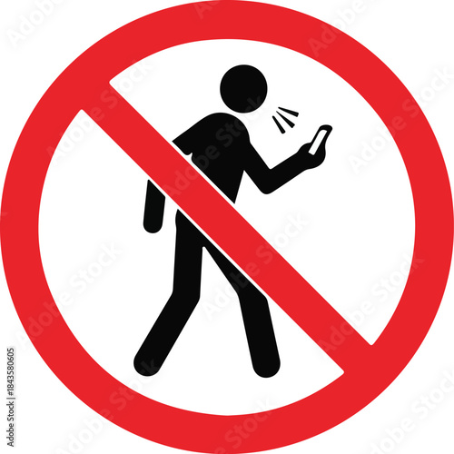 Prohibition sign against talking on mobile phone while walking or using handheld devices