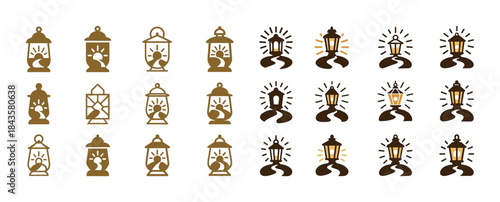 Vintage lantern icons in various styles and designs