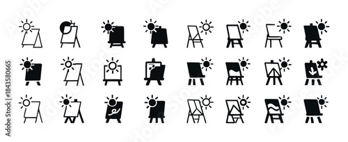 Creative black and white easel icons collection for art and desi
