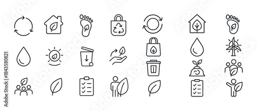 Eco-friendly icons set: recycling, sustainability, green living