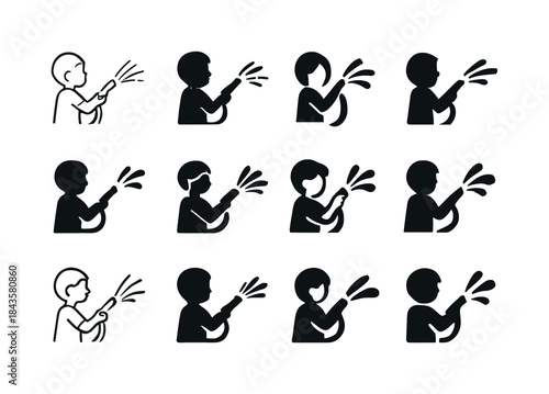 Garden Hose Play Logos. Playing with a Garden Hose. Icon set. Se