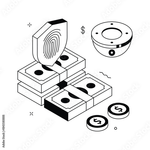 A trendy isometric illustration of financial security, secure payment