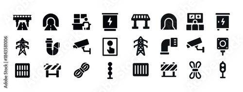 Icon set: power, security, construction, infrastructure, surveil