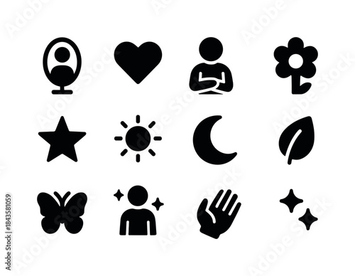 Self-Acceptance Icon Set. Self-acceptance. Solid icon set of sel