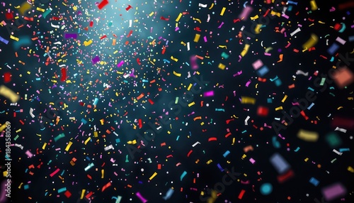 Explosion of colorful confetti pieces creating a festive atmosphere perfect for celebrations, special events, and joyful presentations