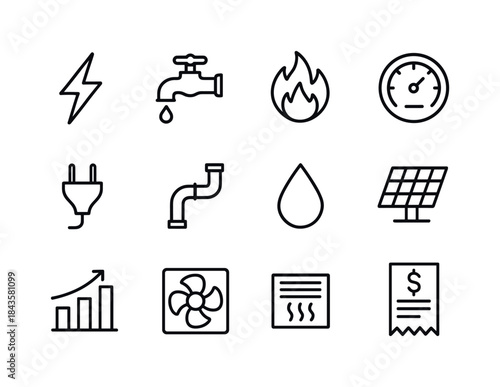 Utility Icons Grid. Cost of production