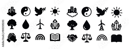Ecology icons set: nature, peace, energy, balance, harmony