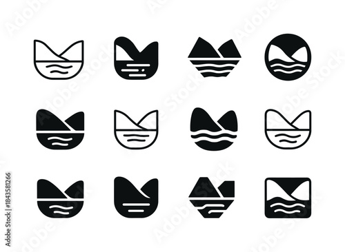 Flooded Valley Icons. flooded valley. Icon set. Set Logo of floo