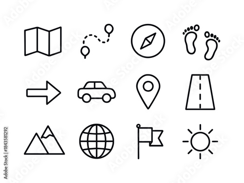 Journey Icon Set. Journey path. Line icon set of journey path: m