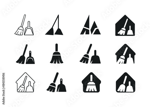 Home Cleaning Logos. Home cleaning scene. Icon set. Set Logo of